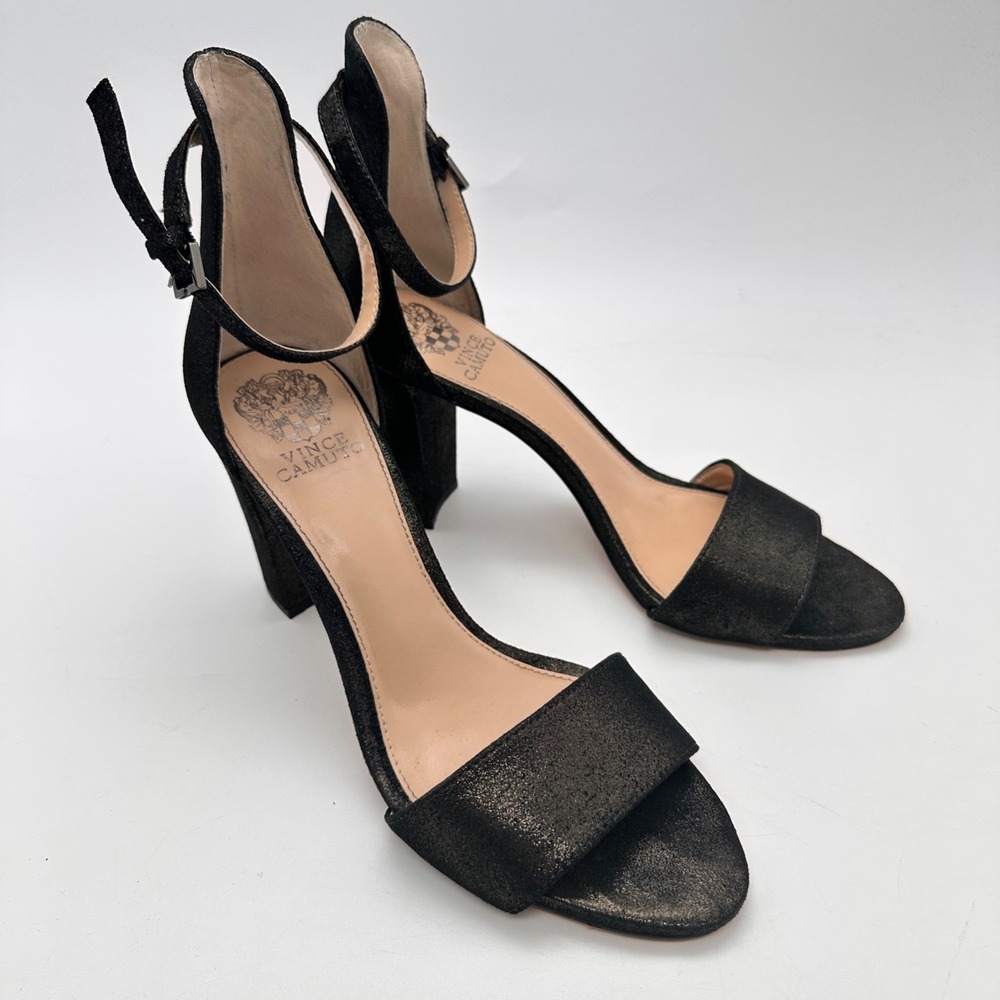 Vince Camuto Heels Open Toe Ankle Strap Black Shimmer Women Size 9.5M